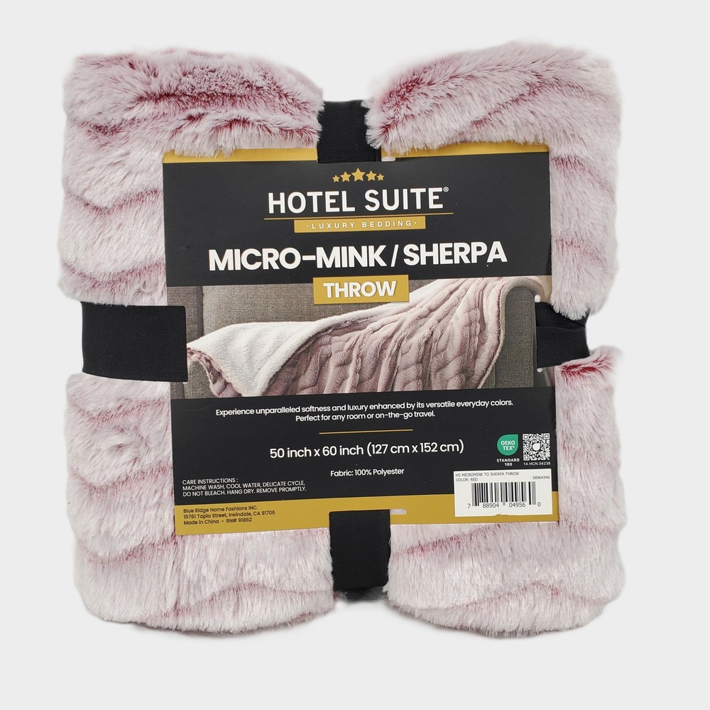 Hotel Suite Luxury Micro Mink Sherpa Throw Blanket Red White 50x60 Cozy Soft New